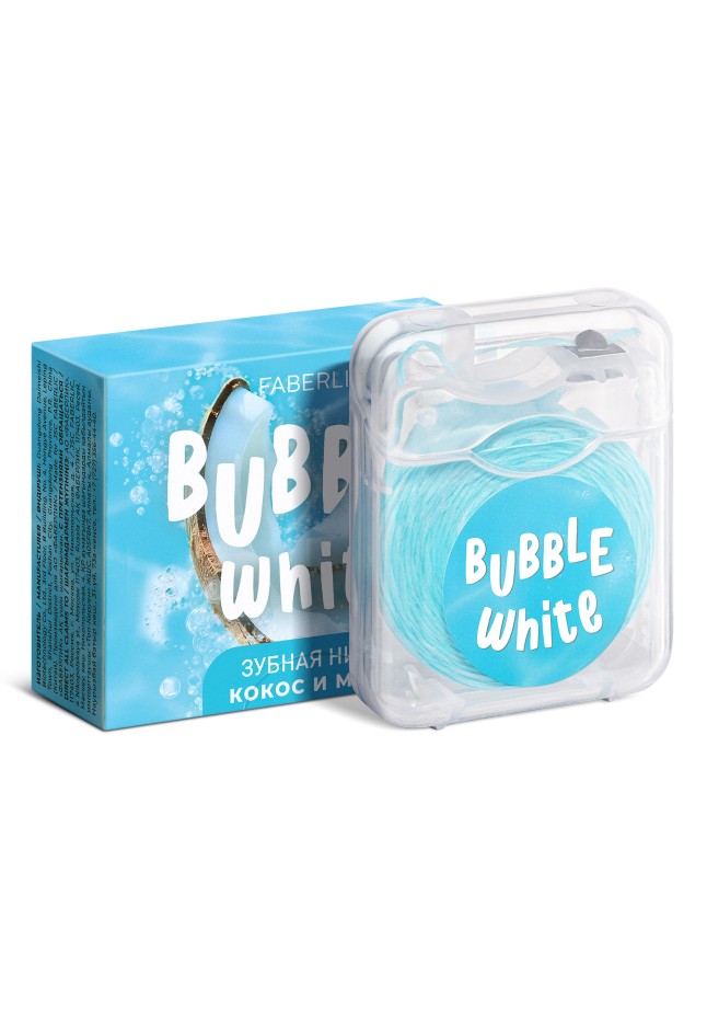 Голубая зубная нить с мятой и кокосом Bubble White