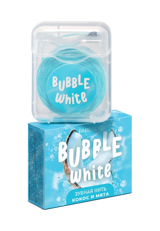 Голубая зубная нить с мятой и кокосом Bubble White