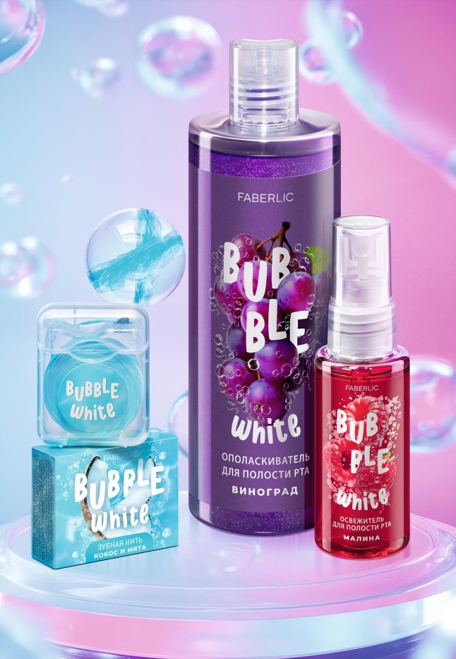 Фаберлик Голубая зубная нить с мятой и кокосом Bubble White