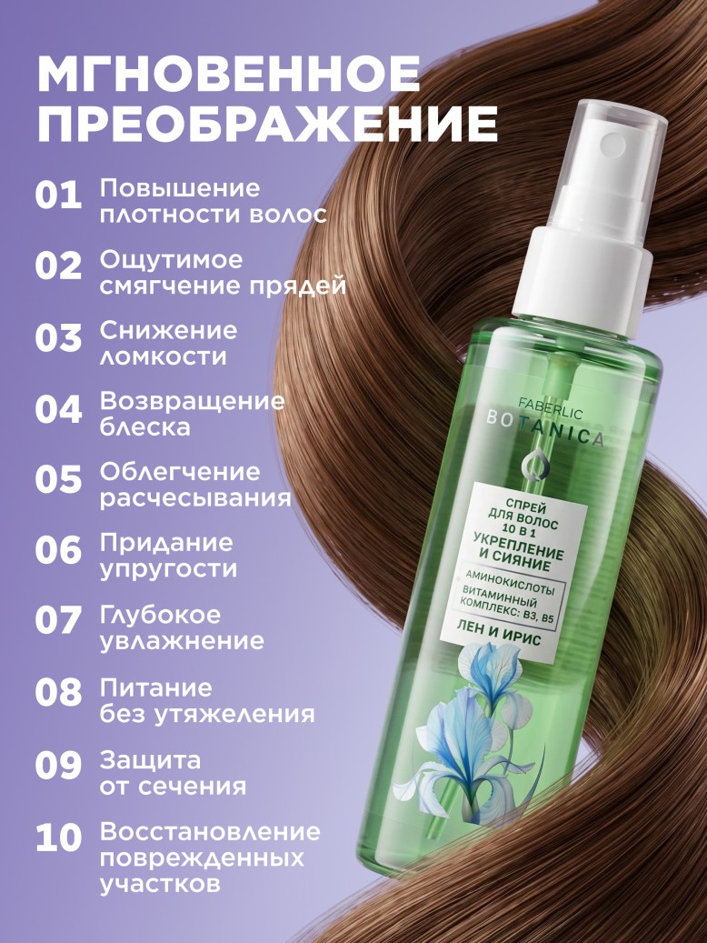 Фаберлик Спрей для волос 10 в 1 «Укрепление и сияние» Botanica
