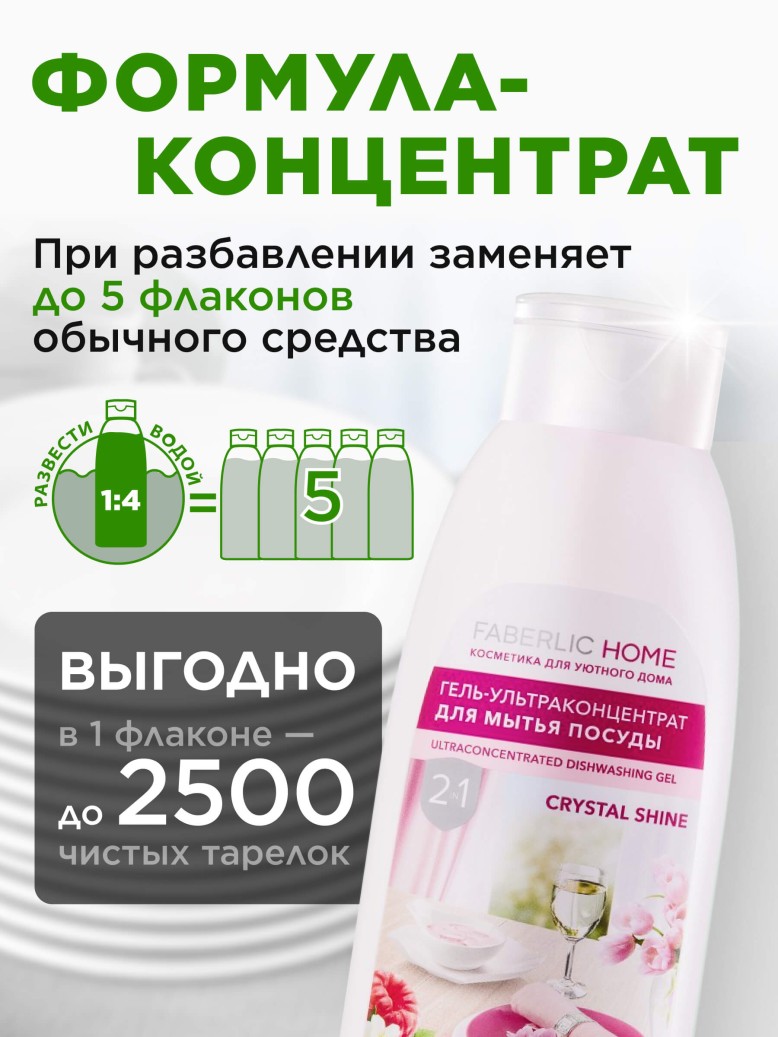 Фаберлик Гель-ультраконцентрат для мытья посуды 2 в 1 «Кристальный блеск»