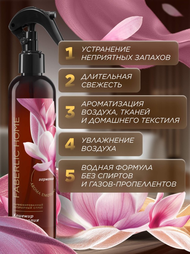 Инструкция Парфюмированный интерьерный спрей «Кашемир и магнолия»