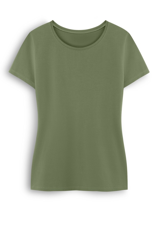Фото Женская футболка прилегающего силуэта, цвет хаки