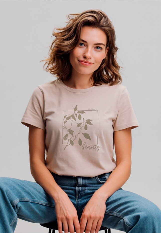 Заказать Футболка женская с принтом «Листья» цвет бежевый