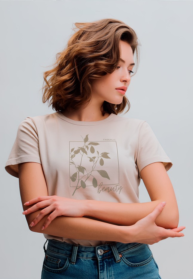 Фаберлик Футболка женская с принтом «Листья» цвет бежевый