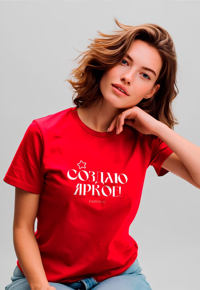 Заказать Футболка женская с принтом «Создаю яркое» цвет красный
