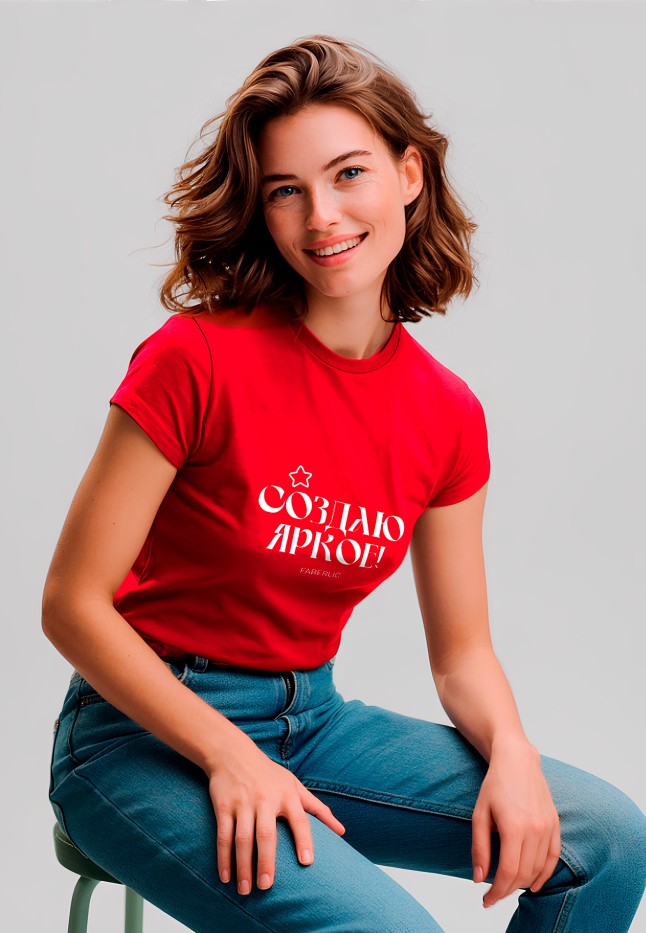 Инструкция Футболка женская с принтом «Создаю яркое» цвет красный
