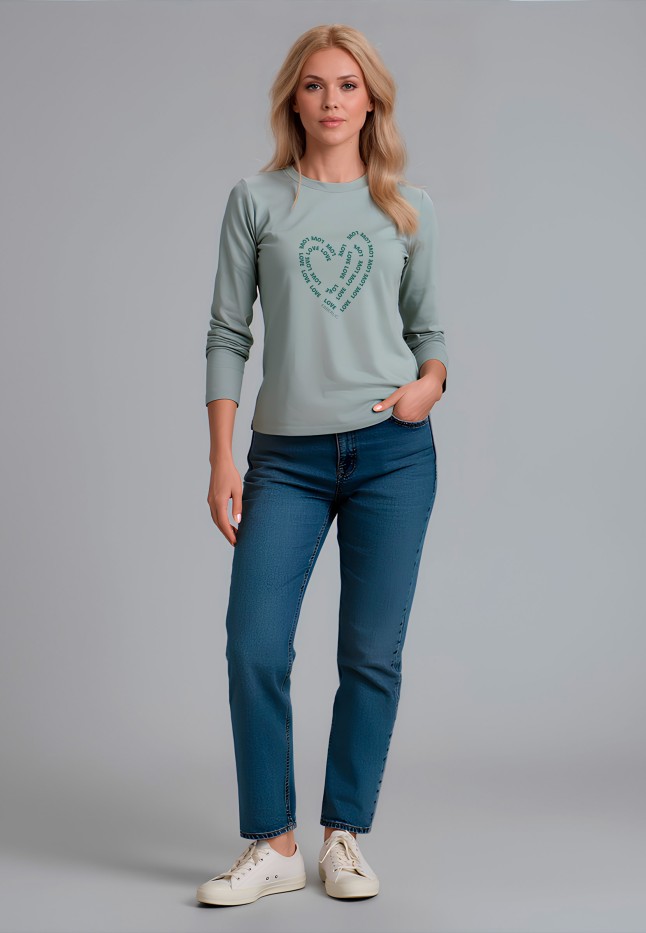Купить Лонгслив с графичным принтом «Love», цвет серая мята