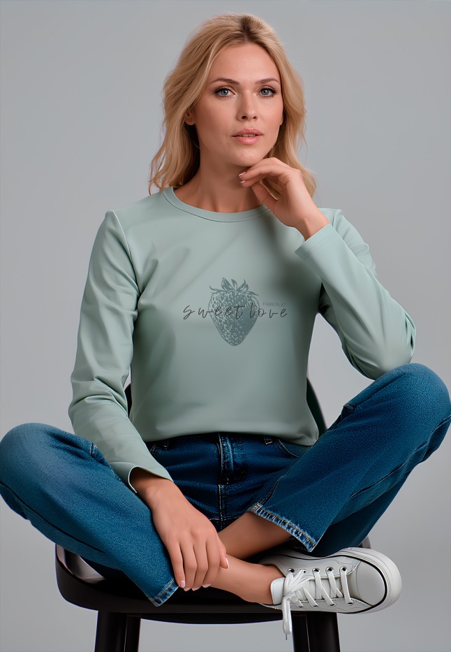Заказать Лонгслив с принтом «Sweet love», цвет серая мята