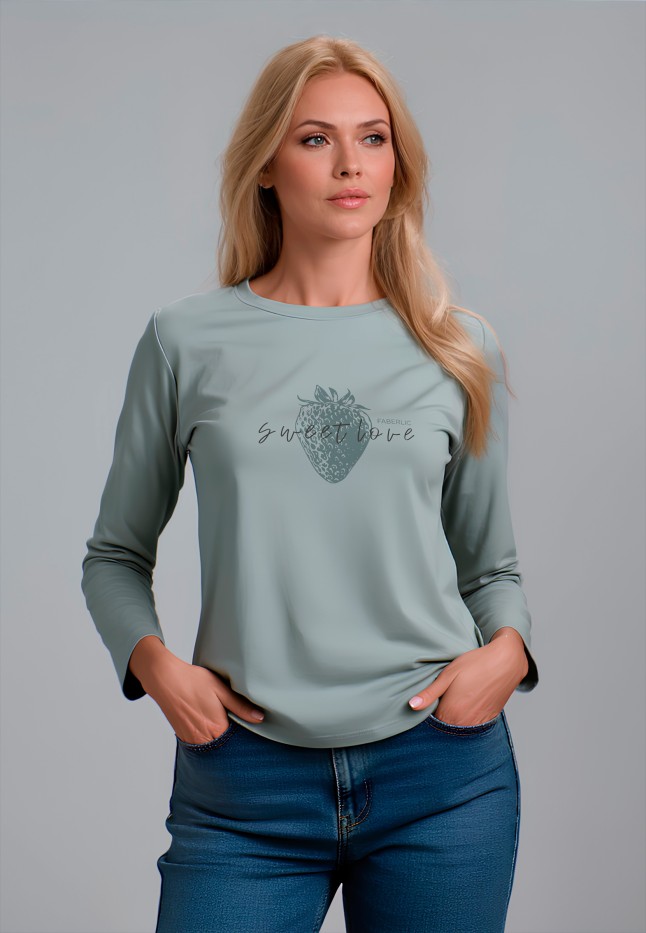 Фаберлик Лонгслив с принтом «Sweet love», цвет серая мята