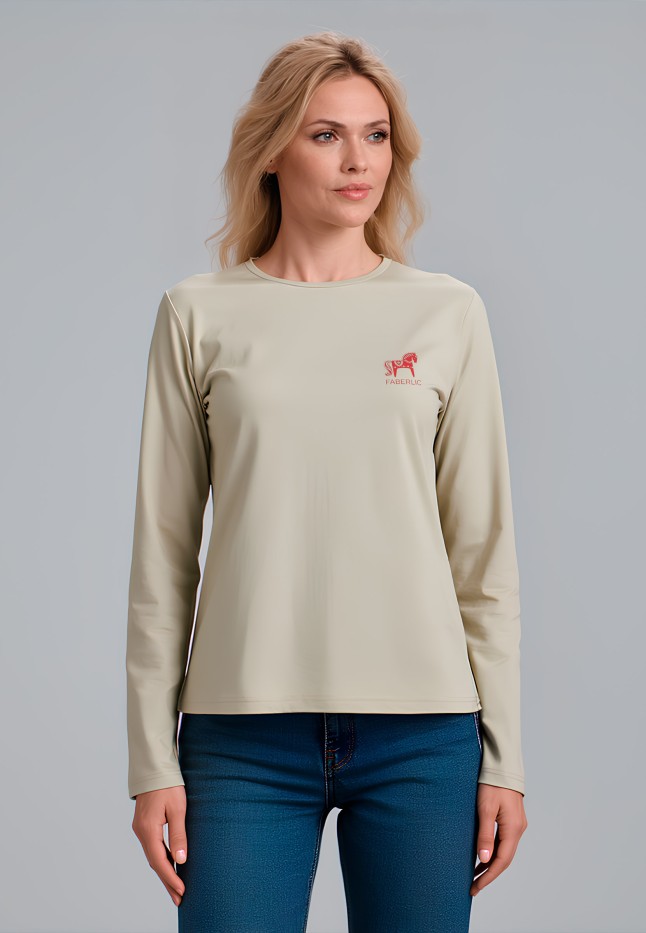 Купить Лонгслив с минималистичным принтом «Лошадка», цвет бежевый