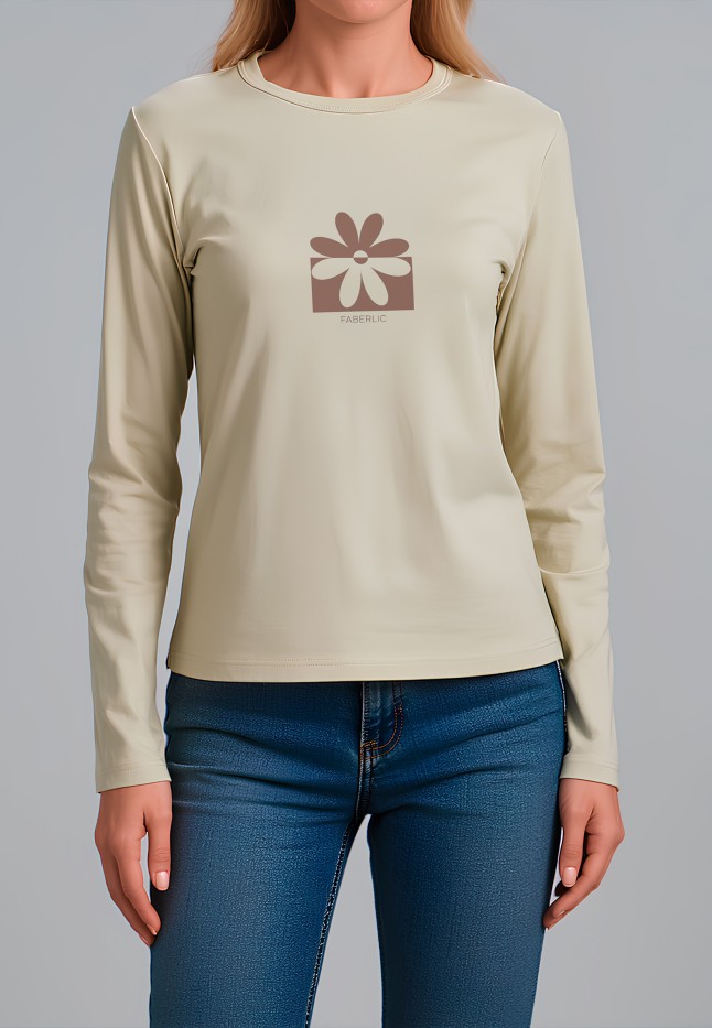 Купить Лонгслив с минималистичным принтом «Симметрия», цвет бежевый