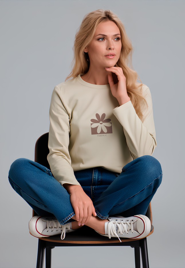 Заказать Лонгслив с минималистичным принтом «Симметрия», цвет бежевый