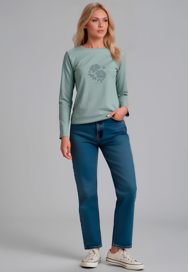 Заказать Лонгслив с флоральным принтом «Пионы», серая мята