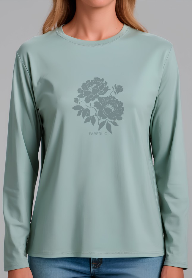В Беларуси Лонгслив с флоральным принтом «Пионы», серая мята