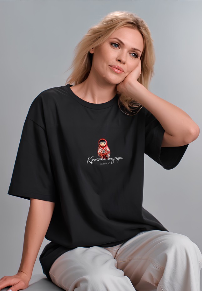 Заказать Футболка оверсайз с принтом «Красота внутри», цвет черный