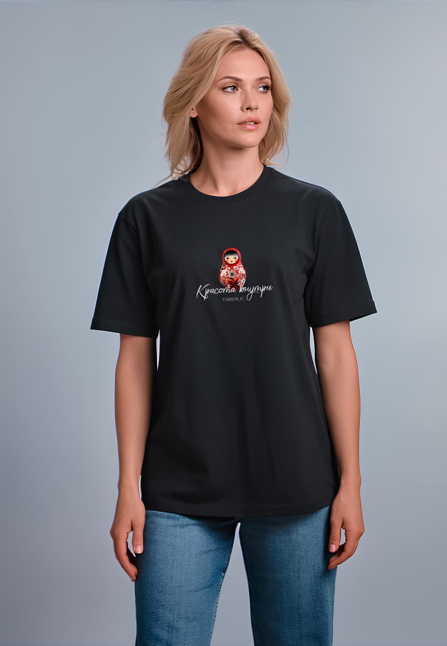 Фаберлик Футболка оверсайз с принтом «Красота внутри», цвет черный