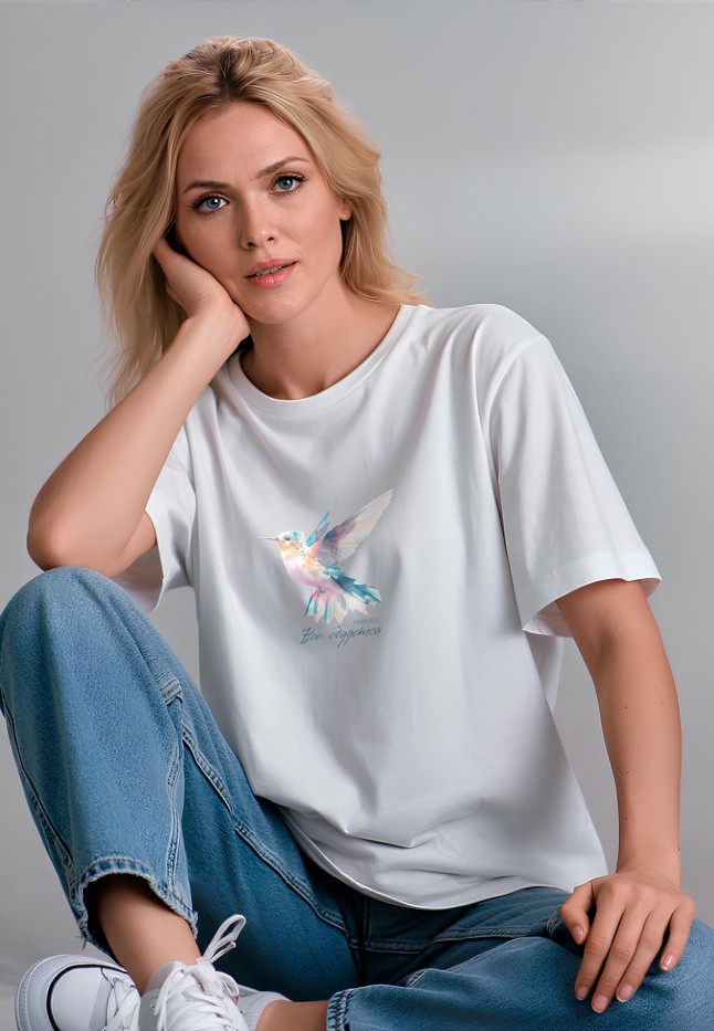 Купить Футболка оверсайз с принтом «Все сбудется», цвет белый