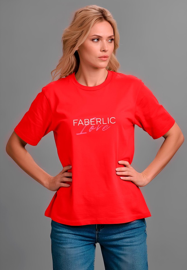 Купить Футболка оверсайз с принтом «Faberlic love», цвет красный