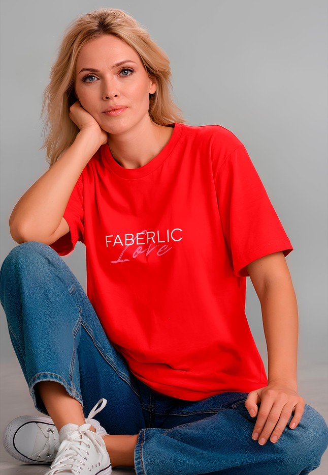 Фаберлик Футболка оверсайз с принтом «Faberlic love», цвет красный