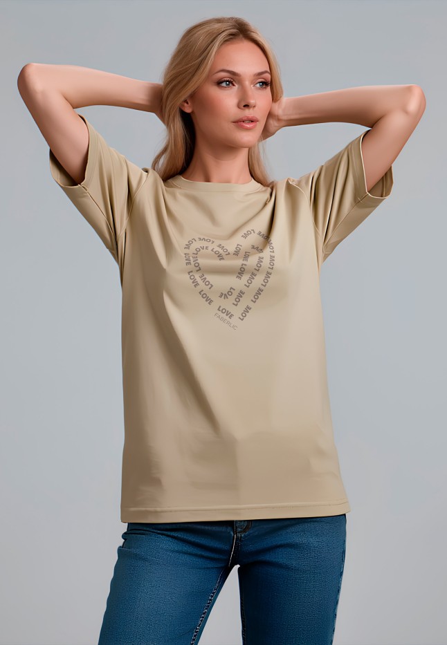 Купить Футболка оверсайз с принтом «Love», цвет бежевый