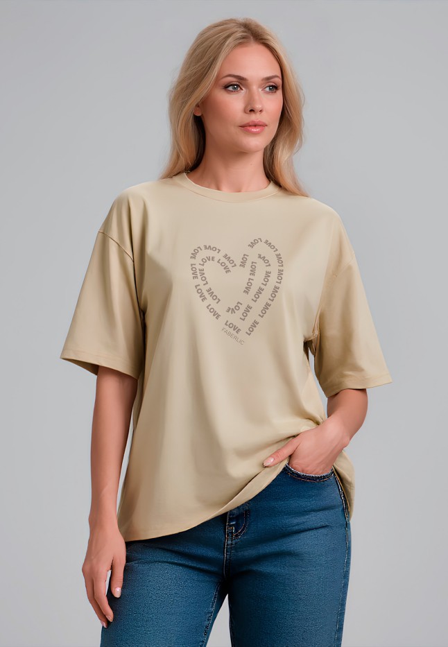 Заказать Футболка оверсайз с принтом «Love», цвет бежевый
