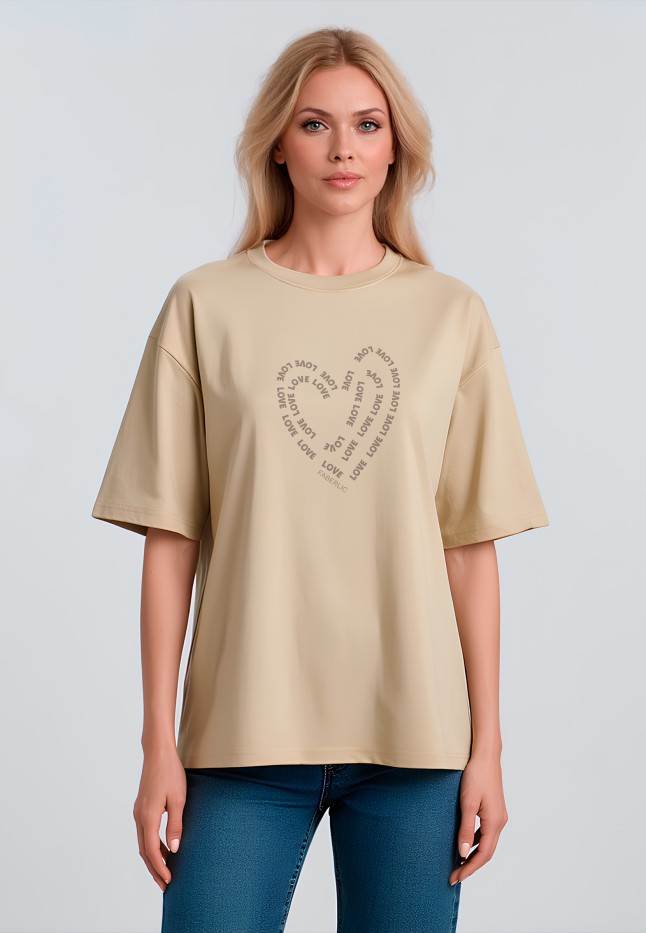 Фаберлик Футболка оверсайз с принтом «Love», цвет бежевый