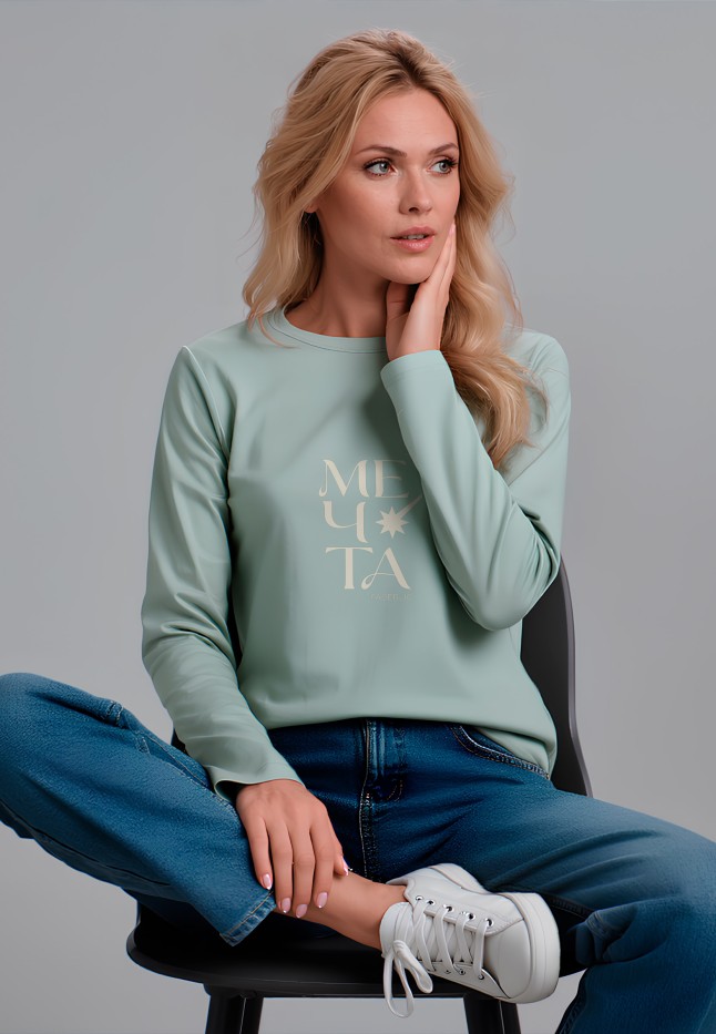 Заказать Лонгслив с текстовым принтом «Мечта», серая мята