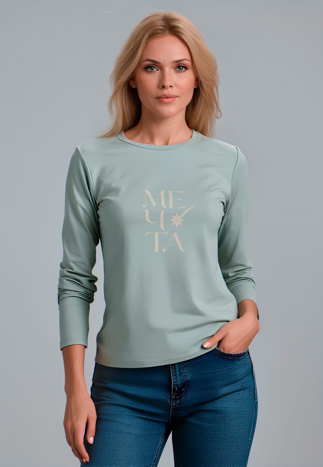 Фаберлик Лонгслив с текстовым принтом «Мечта», серая мята