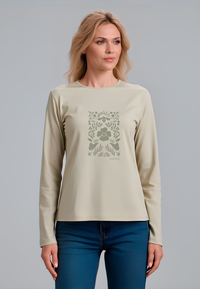 Заказать Лонгслив с флоральным принтом «Цветочная сказка», цвет бежевый