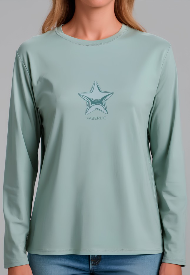 В Беларуси Лонгслив с минималистичным принтом «Звезда», серая мята