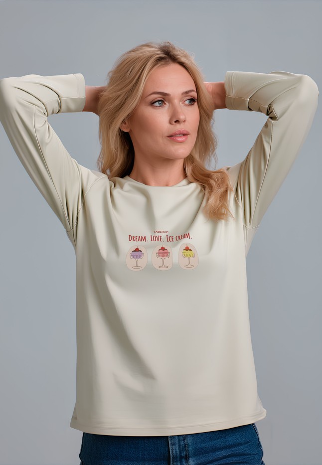 Фаберлик Лонгслив с принтом «Dream. Love. Ice cream», цвет бежевый