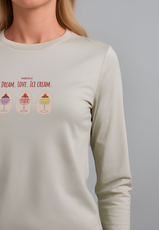 В Беларуси Лонгслив с принтом «Dream. Love. Ice cream», цвет бежевый