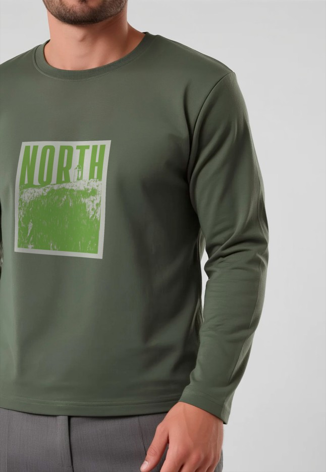 Купить Мужской свитшот-лонгслив с принтом «North», цвет хаки
