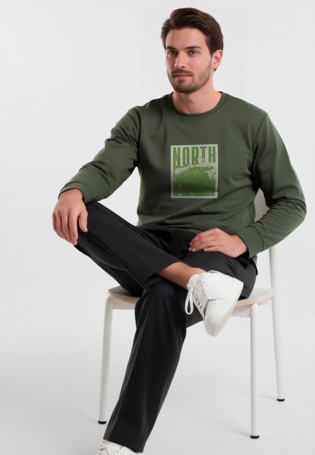 Заказать Мужской свитшот-лонгслив с принтом «North», цвет хаки