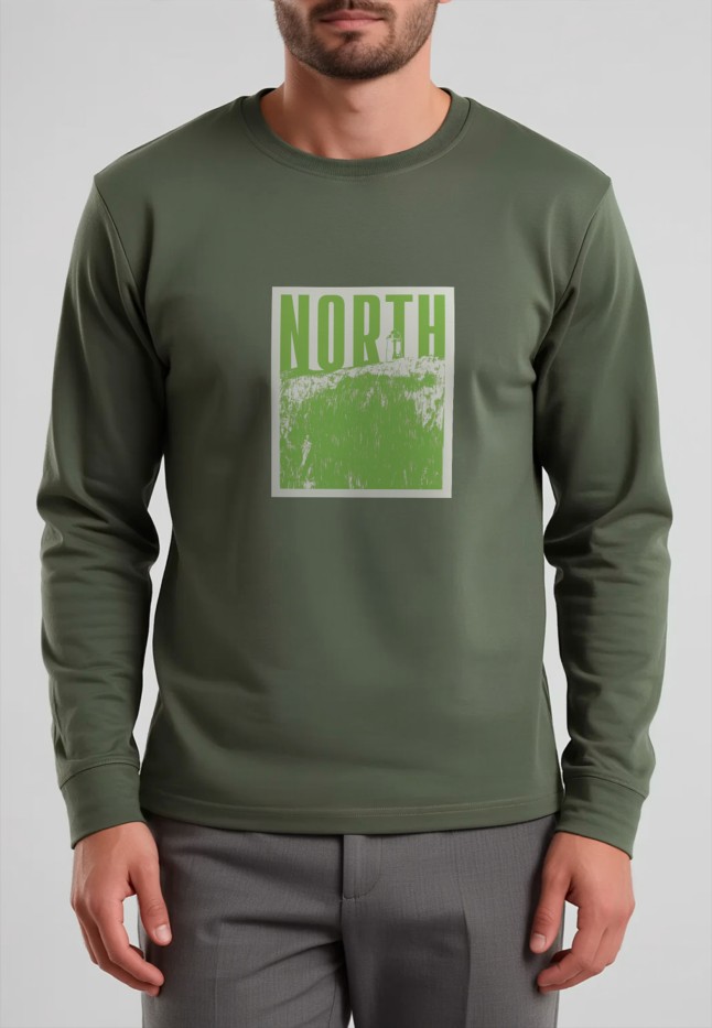 Фаберлик Мужской свитшот-лонгслив с принтом «North», цвет хаки