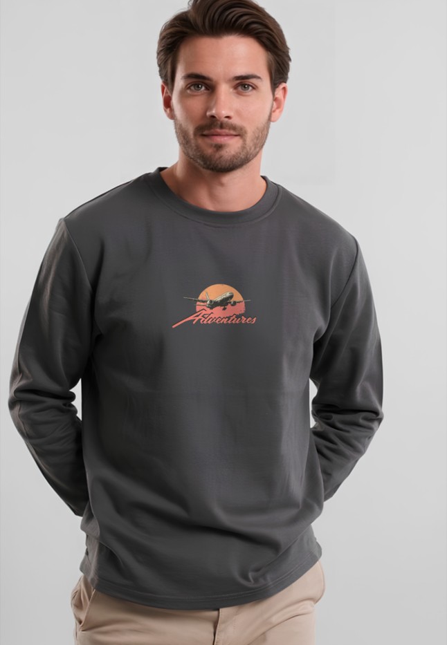 Купить Мужской свитшот-лонгслив с принтом «Adventures», цвет графит