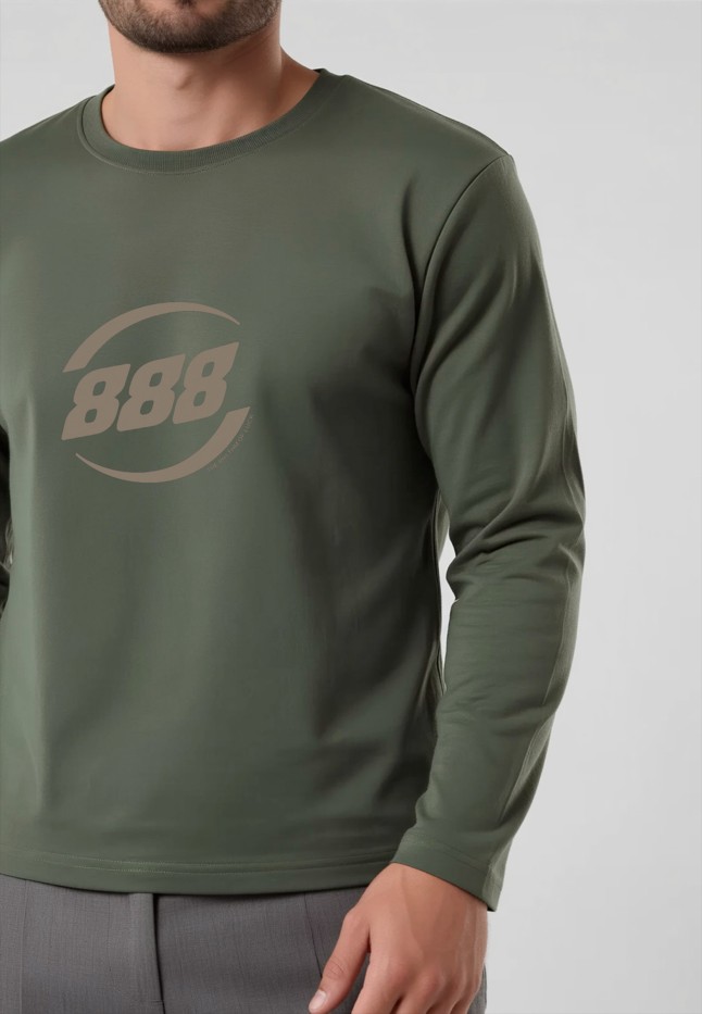 Купить Мужской свитшот-лонгслив с принтом «888», цвет хаки