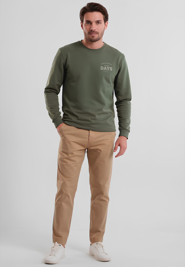 Купить Мужской свитшот-лонгслив с принтом «Days», цвет хаки