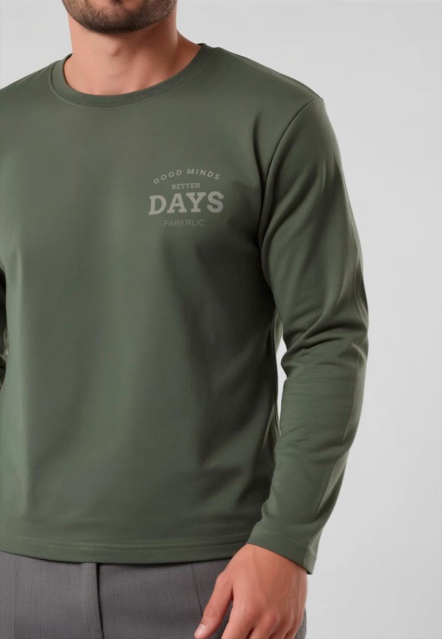 Заказать Мужской свитшот-лонгслив с принтом «Days», цвет хаки