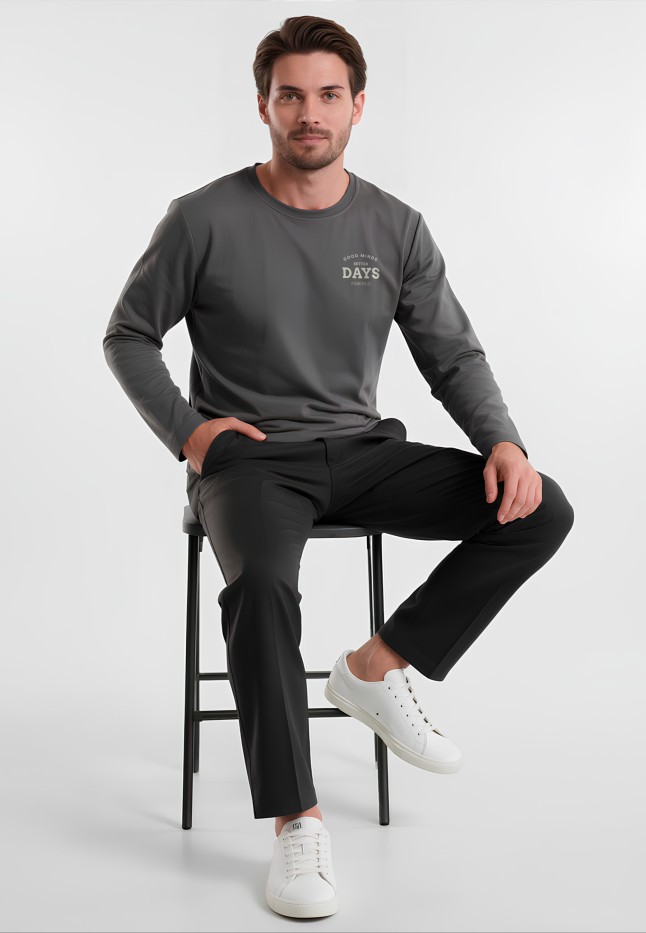 Купить Мужской свитшот-лонгслив с принтом «Days», цвет графит