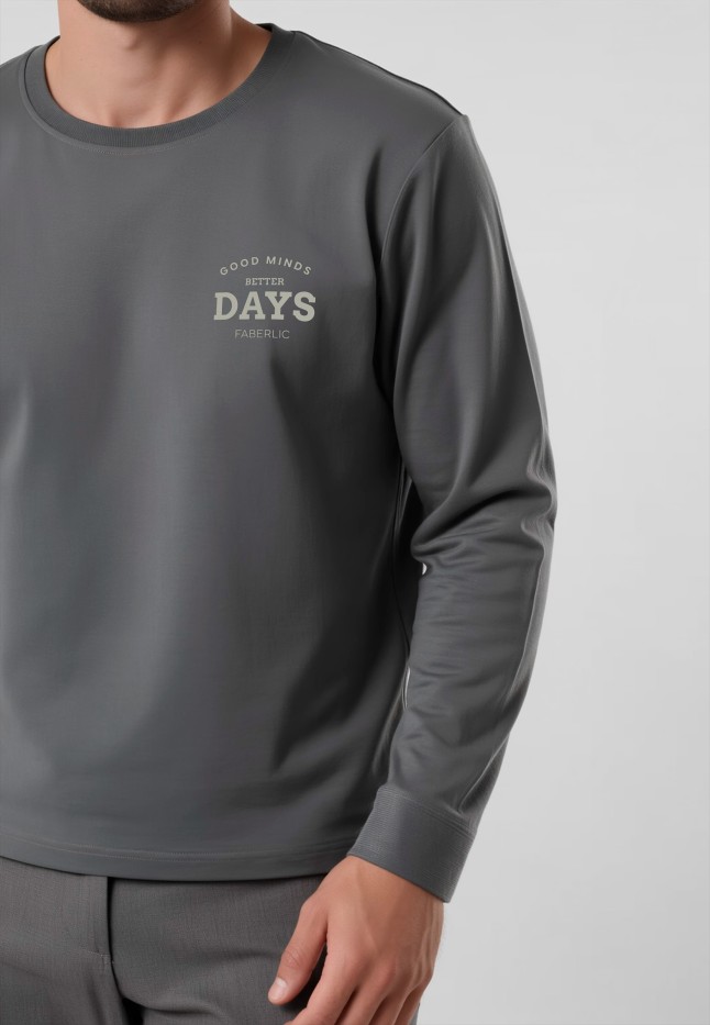 Фаберлик Мужской свитшот-лонгслив с принтом «Days», цвет графит