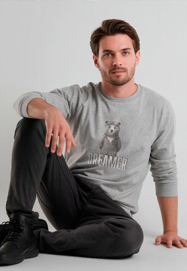 Купить Мужской свитшот с принтом «Dreamer», цвет светло-серый меланж