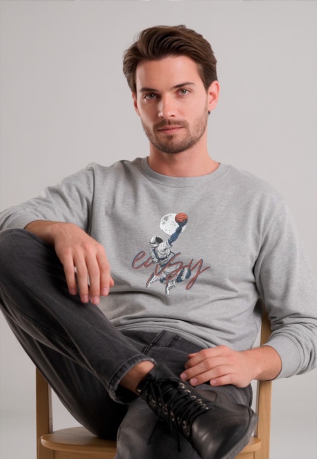 Купить Мужской свитшот с принтом «Easy», цвет светло-серый меланж