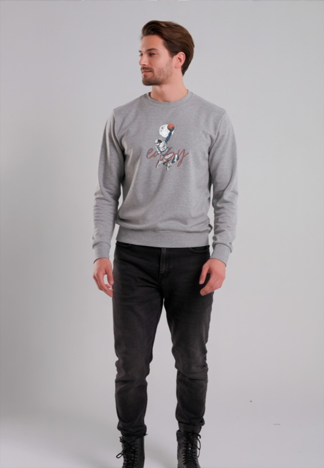 Заказать Мужской свитшот с принтом «Easy», цвет светло-серый меланж
