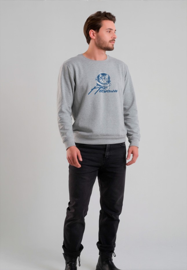 Фаберлик Мужской свитшот с принтом «Поехали», цвет светло-серый меланж