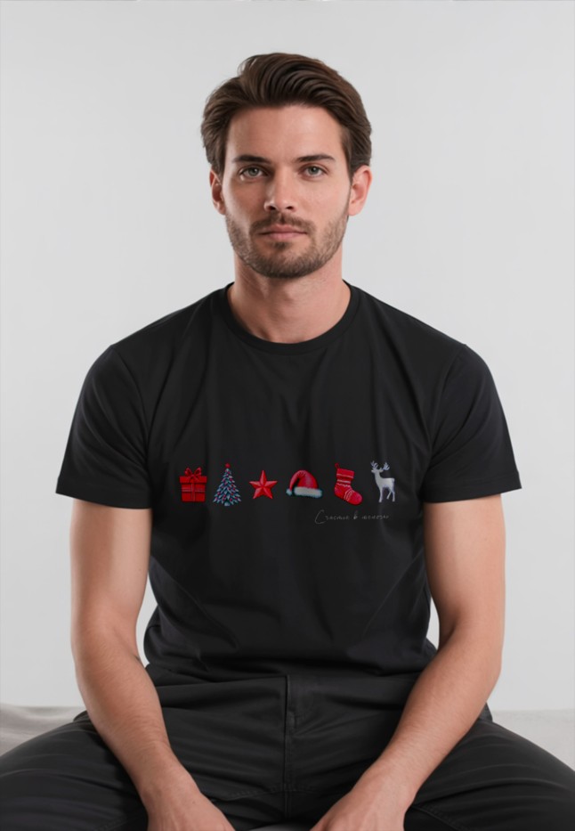 Заказать Мужская футболка с принтом «Счастье в мелочах», цвет черный