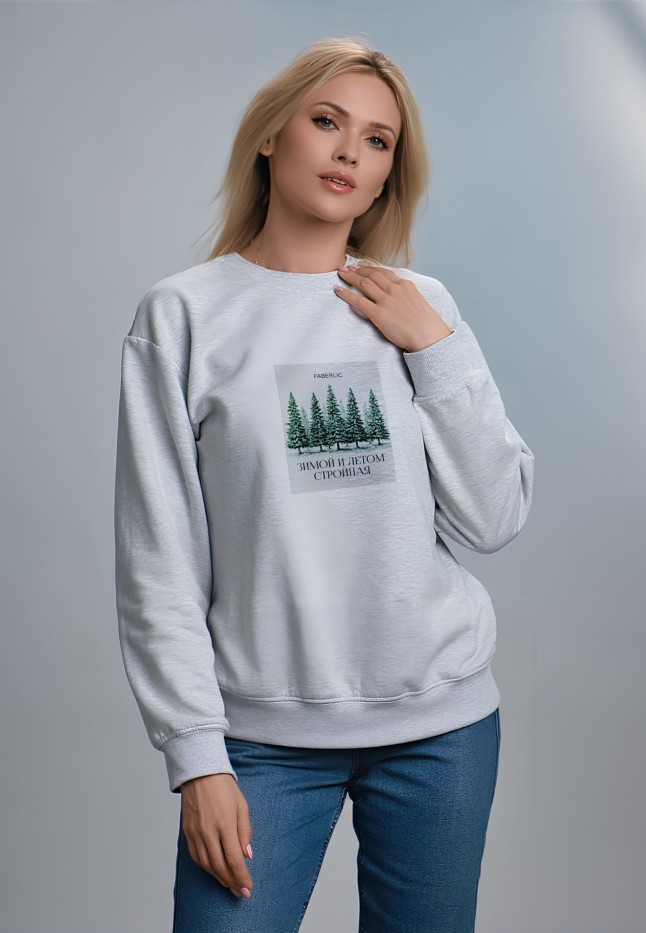 Заказать Женский свитшот с принтом «Зимой и летом стройная», цвет светло-серый меланж