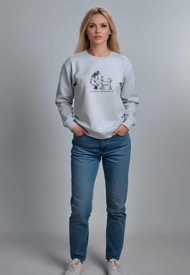 Купить Женский свитшот с принтом Catch Moments, цвет светло-серый меланж