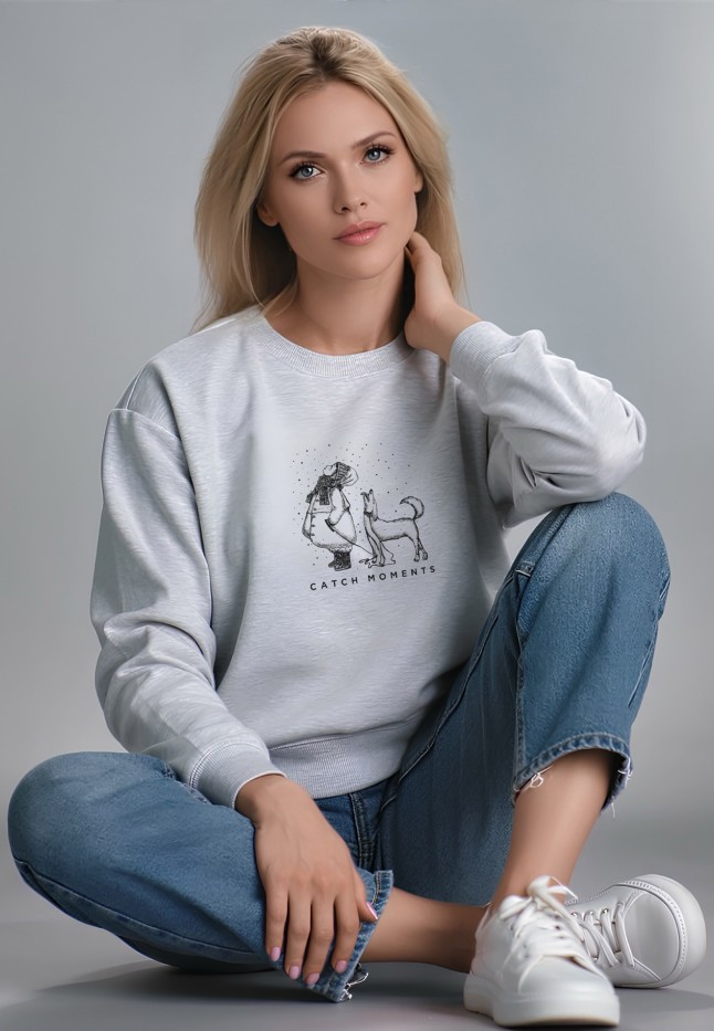 Заказать Женский свитшот с принтом Catch Moments, цвет светло-серый меланж